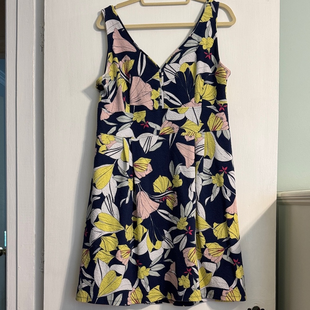 Maison Jules Floral Mini Dress - Navy, Yellow, Pink
